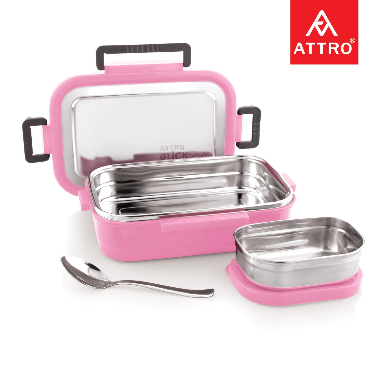 SS lunch box Steel Lid Pink 3