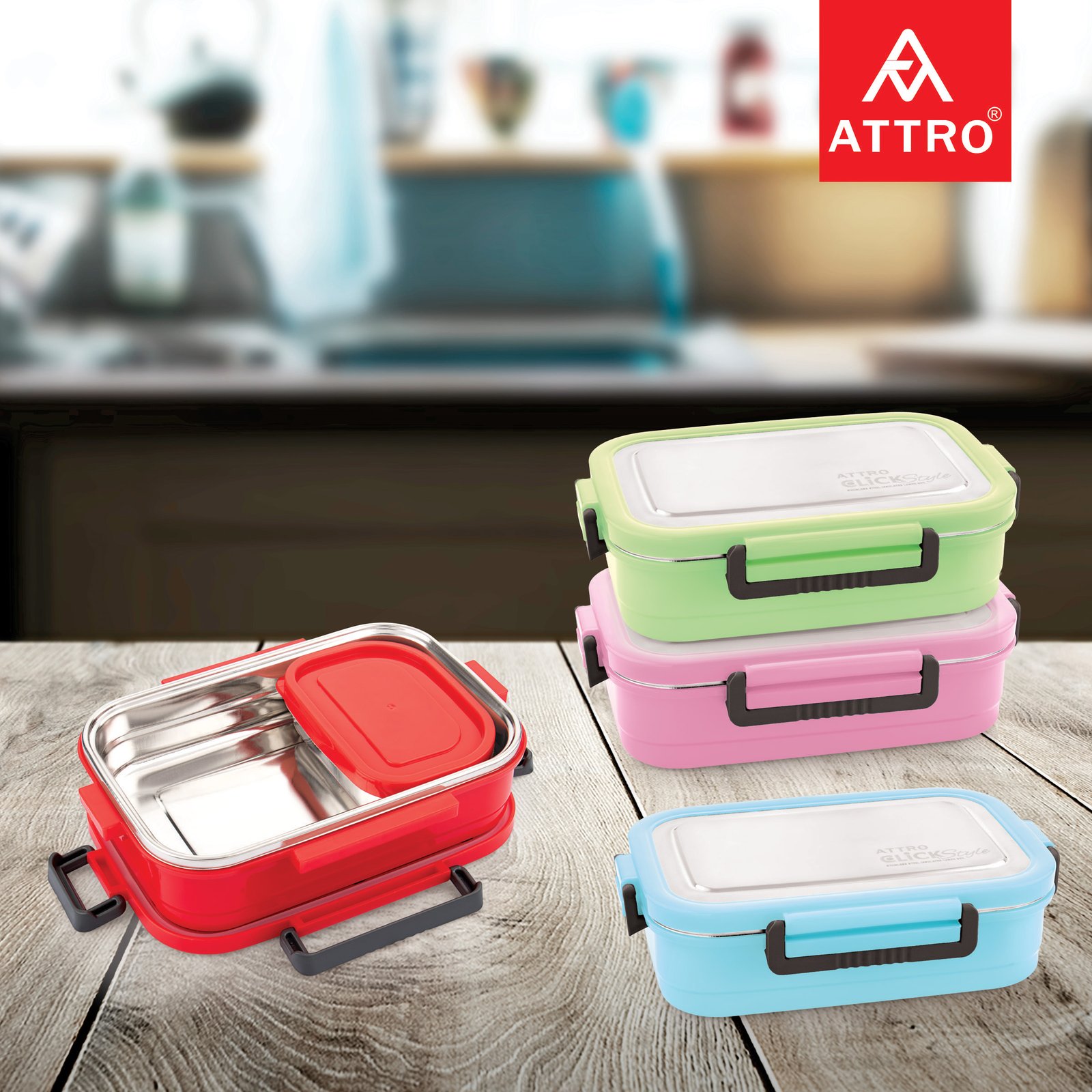 SS lunch box Steel Lid Red 6